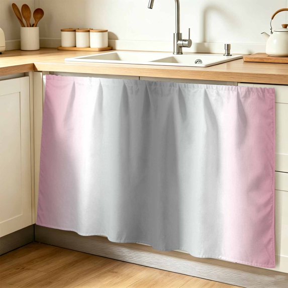 Pink Grey Cabinet Curtain 32"Wx55"L, Dustproof Pantry Door Curtain with Self Adhesive Tape, Gray Farmhouse Modern Rustic Tall Storage Cover Privacy Drape for Bathroom Kitchen Laundry Room