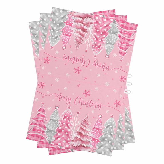 Pink Grey Christmas Tree Kitchen Towels Set of 3, Water Absorbent Dish Towel, Xmas Tree Snowflake Decorative Hand Towels - Quick Drying Cloth for Cooking Baking, 18x28 Inch