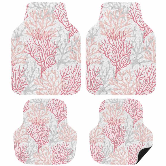 Pink Grey Coral Coastal Car Floor Mats 4 Pieces, Front & Rear Auto Carpet Mats Full Set with Rubber Backing, Summer Beach Seaside Nautical Universal All Weather Car Floor Protectors for SUV Truck Van