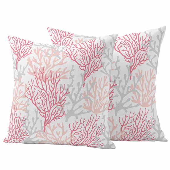 Pink Grey Coral Coastal Outdoor Pillow Covers, Waterproof Decorative Throw Pillowcases Set of 2, Summer Beach Seaside Nautical Couch Cushion Cases with Zipper for Outside Patio Garden Sofa 18"x18"