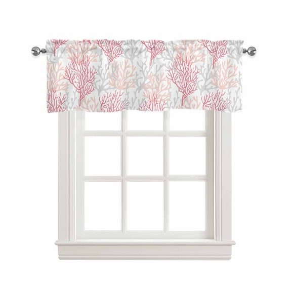 Pink Grey Coral Linen Curtain Valance for Bedroom/Bathroom/Kitchen/Office/Living/Dining Room Windows,Coastal Beach Sea Gradient Ocean Rod Pocket Topper Drapes Decorative Cafe Drapery Panel 42x18