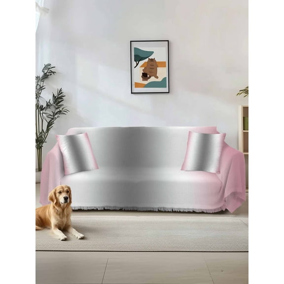 Pink Grey Couch Cover for Dogs, Gray Farmhouse Modern Rustic Washable Sofa Covers Slipcover for Pets Dogs Futon Cover, Couch Recliner Covers, Oversized Chair Slipcover 71"x91"