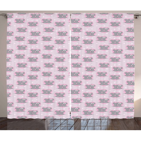 Ambesonne Pink and Grey Curtains 2 Panel Set, Mouse Hearts, 108" x 90", Grey and Pink