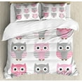 thumbnail image 1 of Pink and Grey Duvet Cover Set Queen Size, Cute Owl Figures Nocturnal Exotic Mystic Forest Night Animals Illustration, Decorative 3 Piece Bedding Set with 2 Pillow Shams, Blush Grey, by Ambesonne, 1 of 3