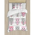 thumbnail image 1 of Pink and Grey Duvet Cover Set Twin Size, Cute Owl Figures Nocturnal Exotic Mystic Forest Night Animals Illustration, Decorative 2 Piece Bedding Set with 1 Pillow Sham, Blush Grey, by Ambesonne, 1 of 3