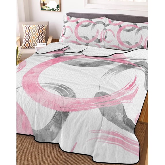 Pink Grey Full Size Down Alternative Comforter, Lightweight Comforter Quilt Bedding Set with Pillow Shams Geometric Circle Modern Abstract Simple Art All Seasons Bed Comforter Duvet Insert 78"x90"