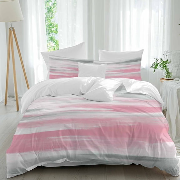 Pink Grey Full Size Comforter Set, Abstract Vintage Ombre Mottled Texture Farmhouse Bedding for All Seasons, 4 Pcs Bed Set, 1Quiltcover (86"x86") ,1Sheet(80"x116"), 2Pillowcases (30"x20")