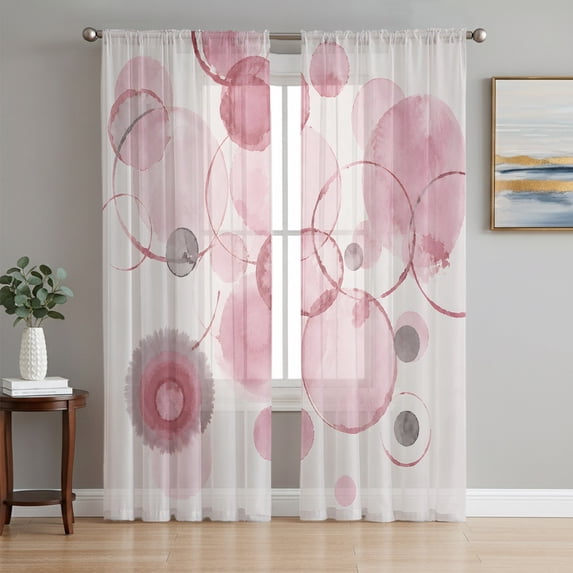 Pink Grey Geometric Sheer Curtains 96 Inch Length 2 Panels Set, Modern Abstract Minimalist Artwork Voile Window Treatment Semi Sheer Long Curtains Drapes for Bedroom/Living Room/Kitchen 52"x96"x2