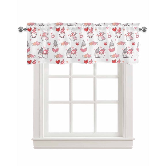 Pink Grey Gnomes Valentine Linen Curtain Valance for Bedroom/Bathroom/Kitchen/Office/Living/Dining Room Window,Love Heart Rod Pocket Topper Decorative Cafe Drapes Panel 60"x18"