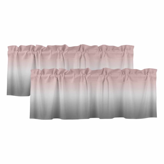 Pink Grey Gradient Backdrop Window Valance, Blurry Hazy Color 2 Pack Decorative Curtain for Small Windows, Light Filtering Valance with 3” Rod Pocket, 54"W x 18"L