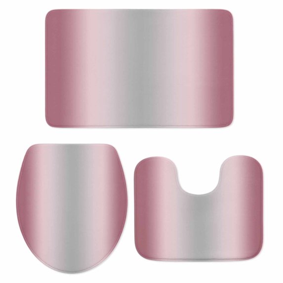 Pink and Grey Gradient Bathroom Rugs Set Minimalist Abstract Ombre Modern Art Non Slip Absorbent Soft Bath Mats 3 Piece Set with Bathroom Rug, U-Shaped Floor Mat, Toilet Seat Cover Small Size