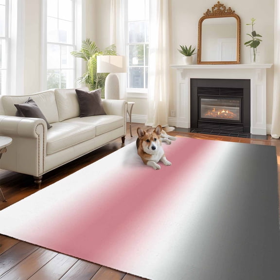 Pink and Grey Gradient Washable Area Rug 5x7 Minimalist Rose Pink Gray Ombre Modern Low-Profile Large Area Rugs with Non Slip Backing Indoor Floor Carpet for Entrance Living Room Bedroom Home Office