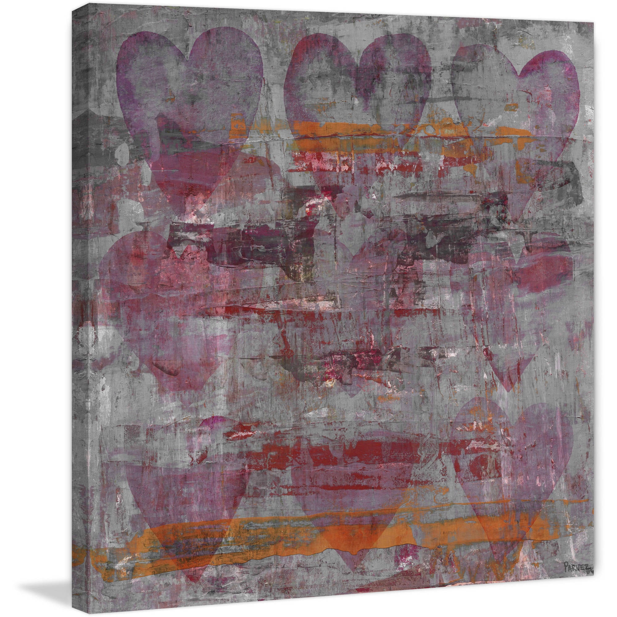 18" Square Pink and Gray Hearts Canvas Art