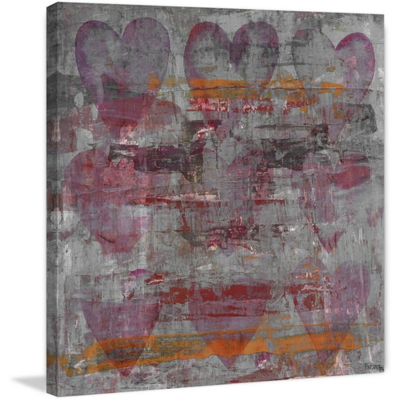 "Pink Grey Hearts" Painting Print on Wrapped Canvas