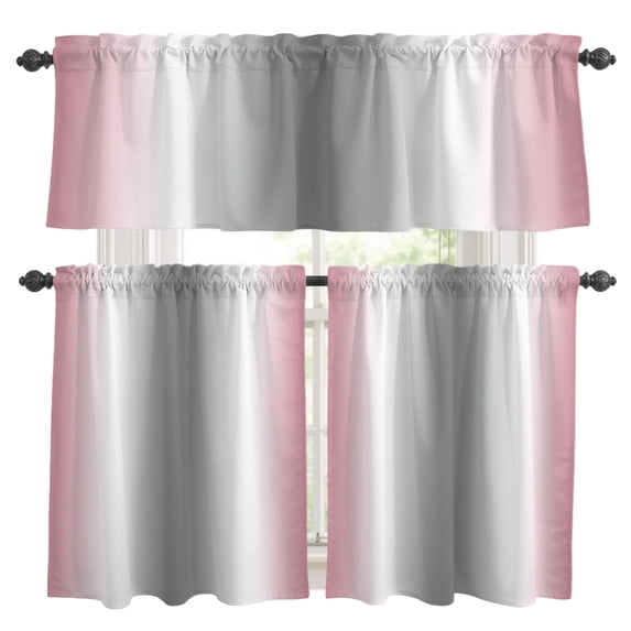 Pink Grey Kitchen Curtains, Kitchen Curtains and Valances Set of 3, Gray Farmhouse Modern Rustic Light Filtering Tailored Tier Curtain 24 Inch Length Drapes for Cafe Sink Bedroom