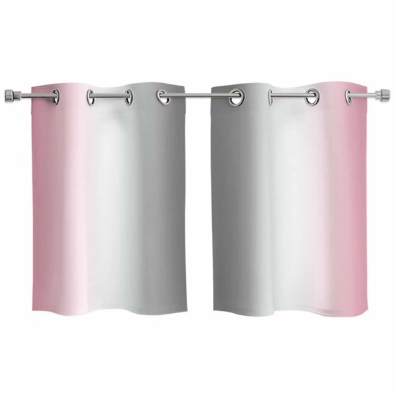 Pink Grey Kitchen Curtains Small Short 39 Inch Length, Gray Farmhouse Modern Rustic Grommet Top Bedroom Living Room Curtains, Light Filtering Cafe Curtain Drapes 2 Panels Set 55''x39''
