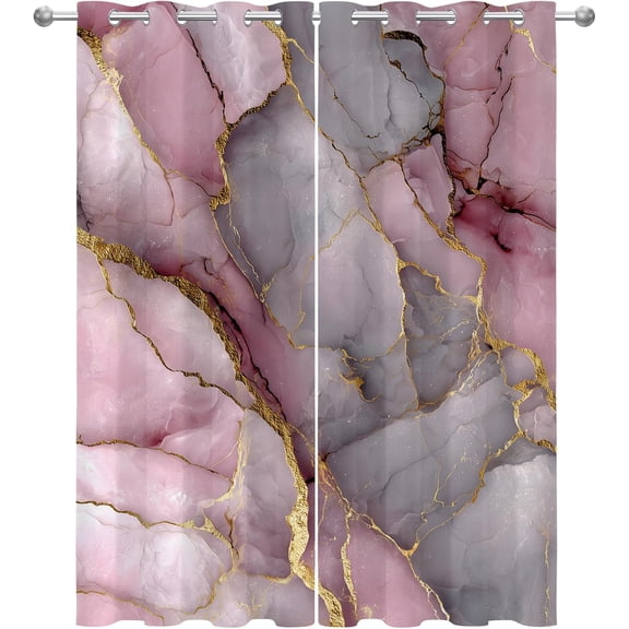 Pink Grey Marble Blackout Curtains, Modern Abstract Stone Pattern Window Drapes for Bedroom Living Room Kitchen, Thermal Insulated Grommet Curtains 26"W x 45"L (2 Pack)
