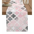 Pink Grey Moroccan BurlapCotton Table Runner 70 Inch Long,Geometric