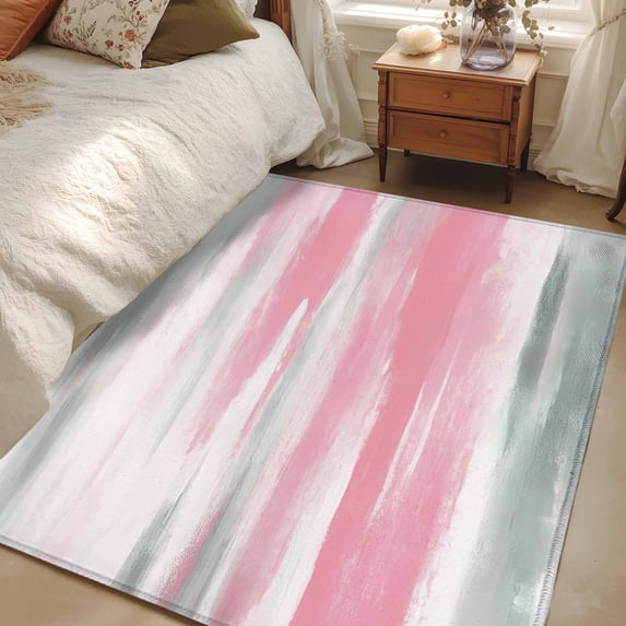 Pink Grey Ombre Area Rugs 4x6 for Living Room, Abstract Art Oil Painting Modern Non Slip Washable Rug Runner, Low Pile Indoor Floor Carpet Mat Bathroom Rugs for Bedroom, Kids Room