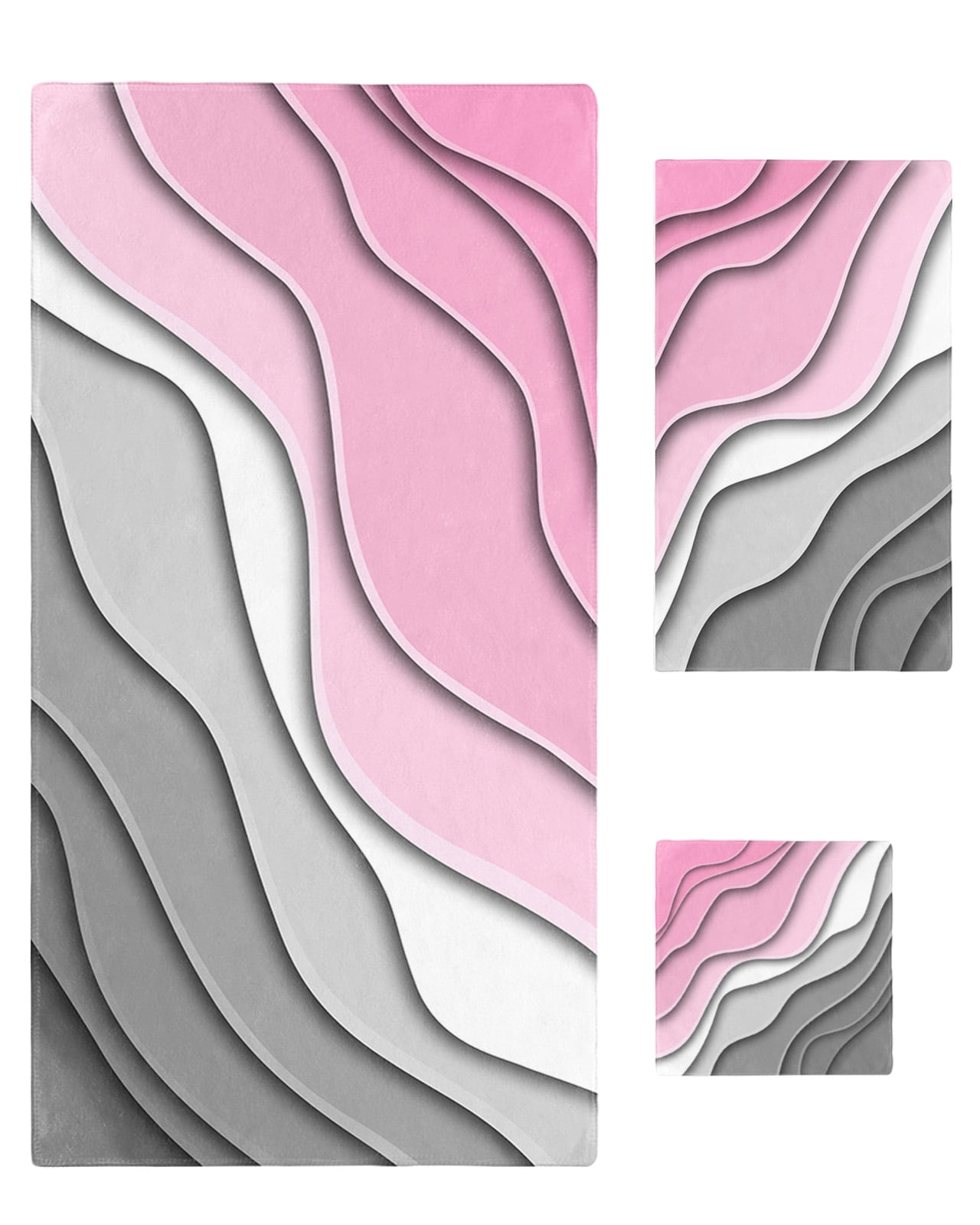 Pink Grey Ombre Bath Towels for Bathroom Set,Luxury Microfiber Towels Gifts for Women,Beach Kitchen Hand Hair Face Towel and Dish Washcloth,Modern Geometric Abstract Aesthetics Cream Towels+Set
