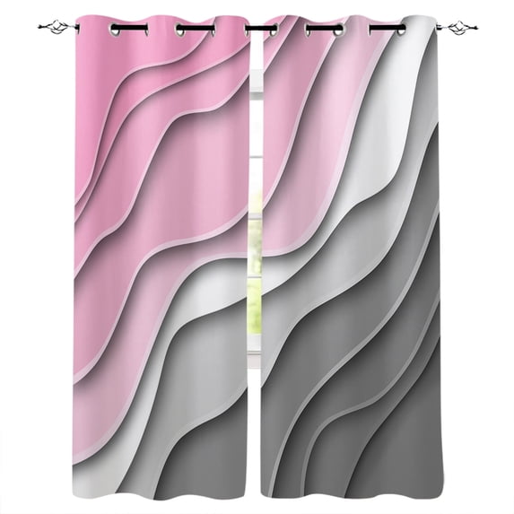 Pink Grey Ombre Blackout Curtains 72 Inches Long,Thermal Insualted Grommet Curtains & Drapes,Modern Geometric Abstract Aesthetics Cream Room Darking Curtains for Living Room 2 Panels 52"W x72"L