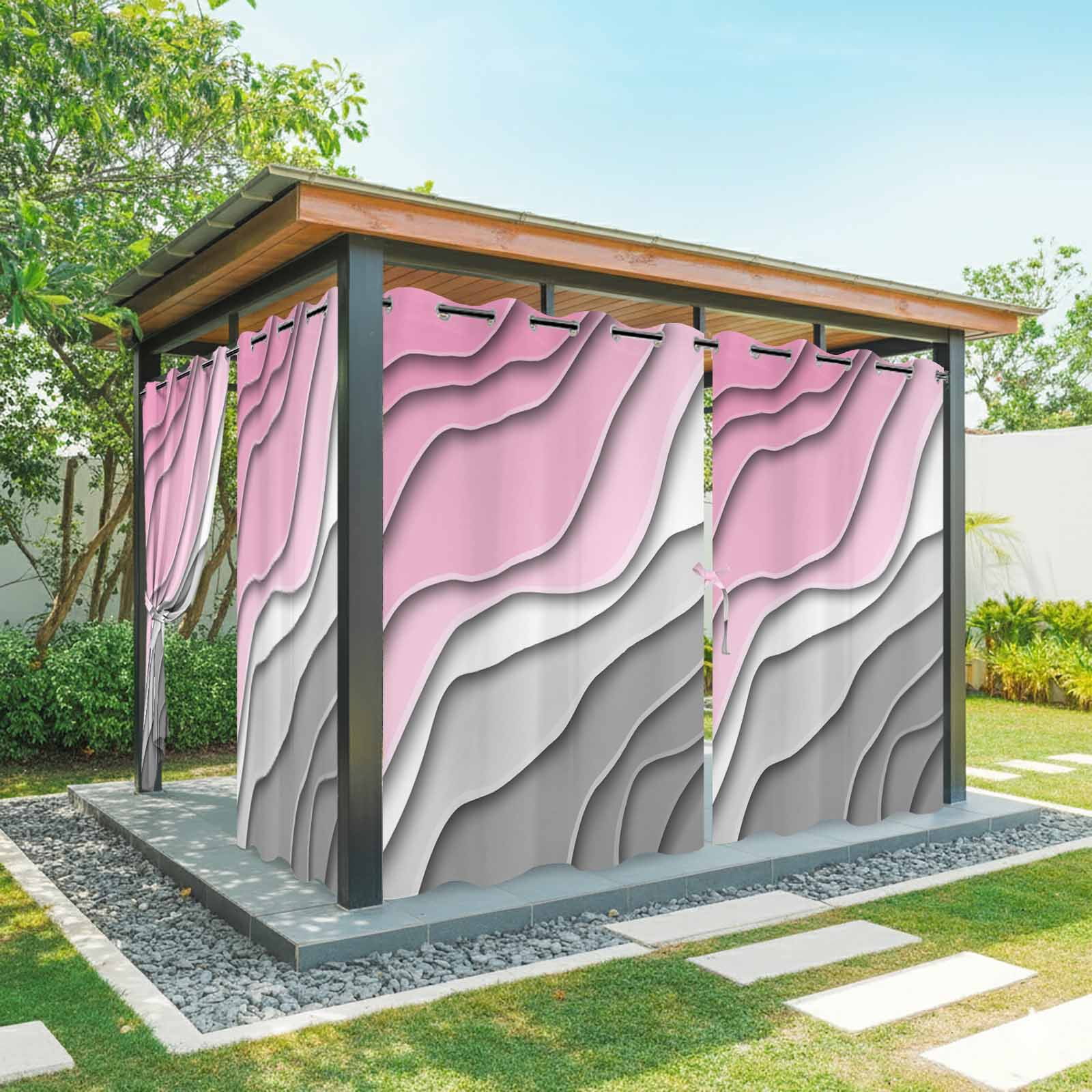 Pink Grey Ombre Outdoor Curtains for Patio Waterproof,Windproof Privacy Curtains with Weighted Bottom,Modern Geometric Abstract Aesthetics Cream Outside Drapes for Picnic Garage Yard 54"x95" 1 Panel