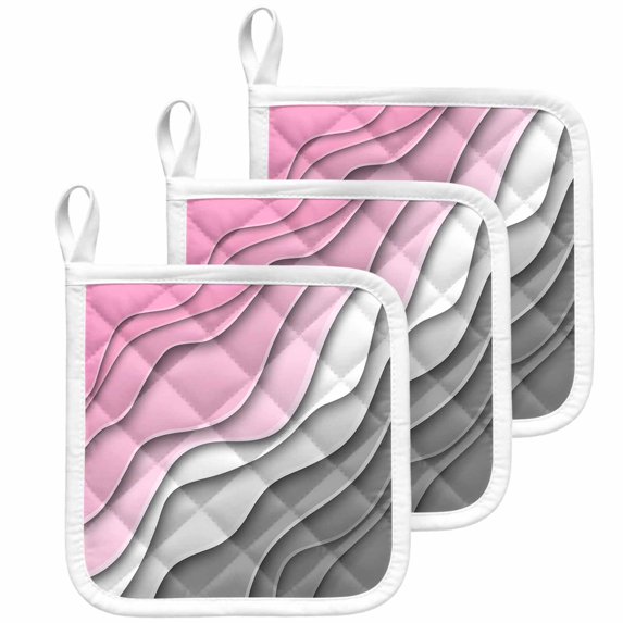 Pink Grey Ombre Pot Holders for Kitchen Heatproof Potholder, 3 Pack Modern Geometric Abstract Aesthetics Cream Hot Pads Multipurpose Oven Pads Cloth Potholders Trivet for Cooking Baking