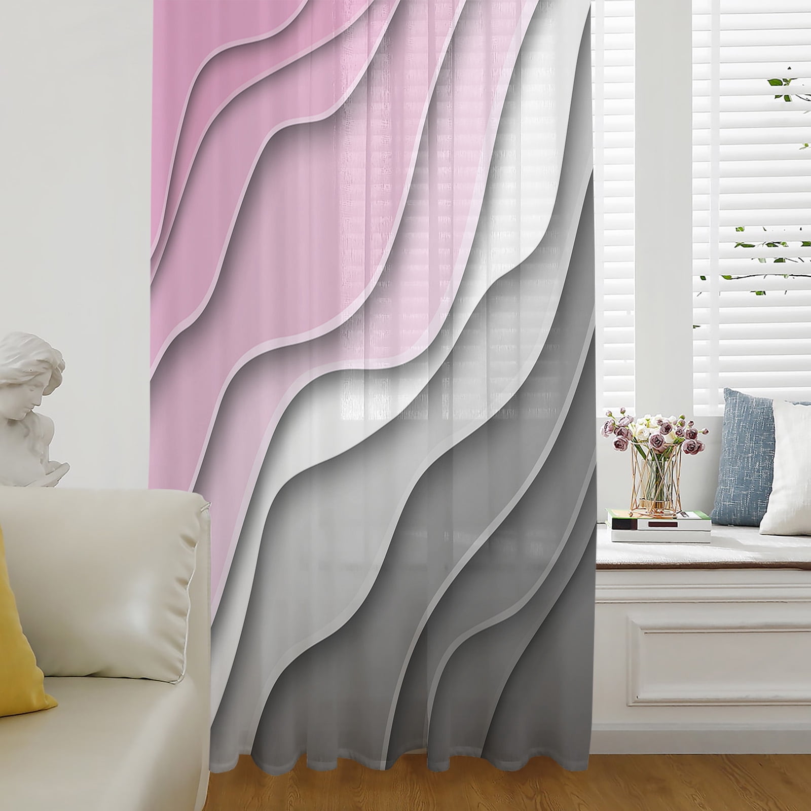 Pink Grey Ombre Semi Sheer Curtains Drapes for Living Room,Bedroom