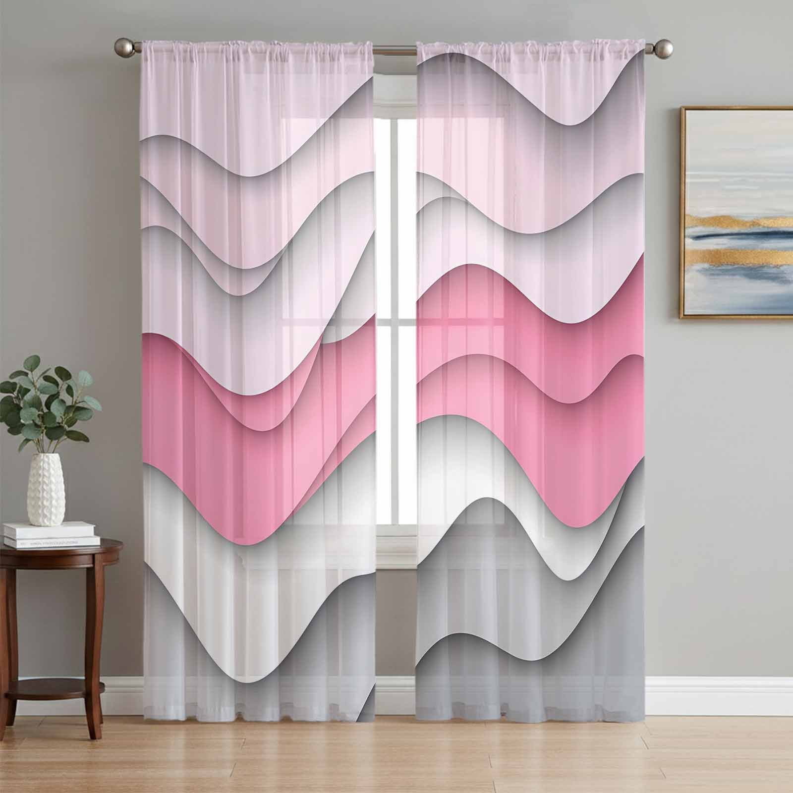Pink Grey Ombre Sheer Curtains 108 Inch Length 2 Panels Set, Modern
