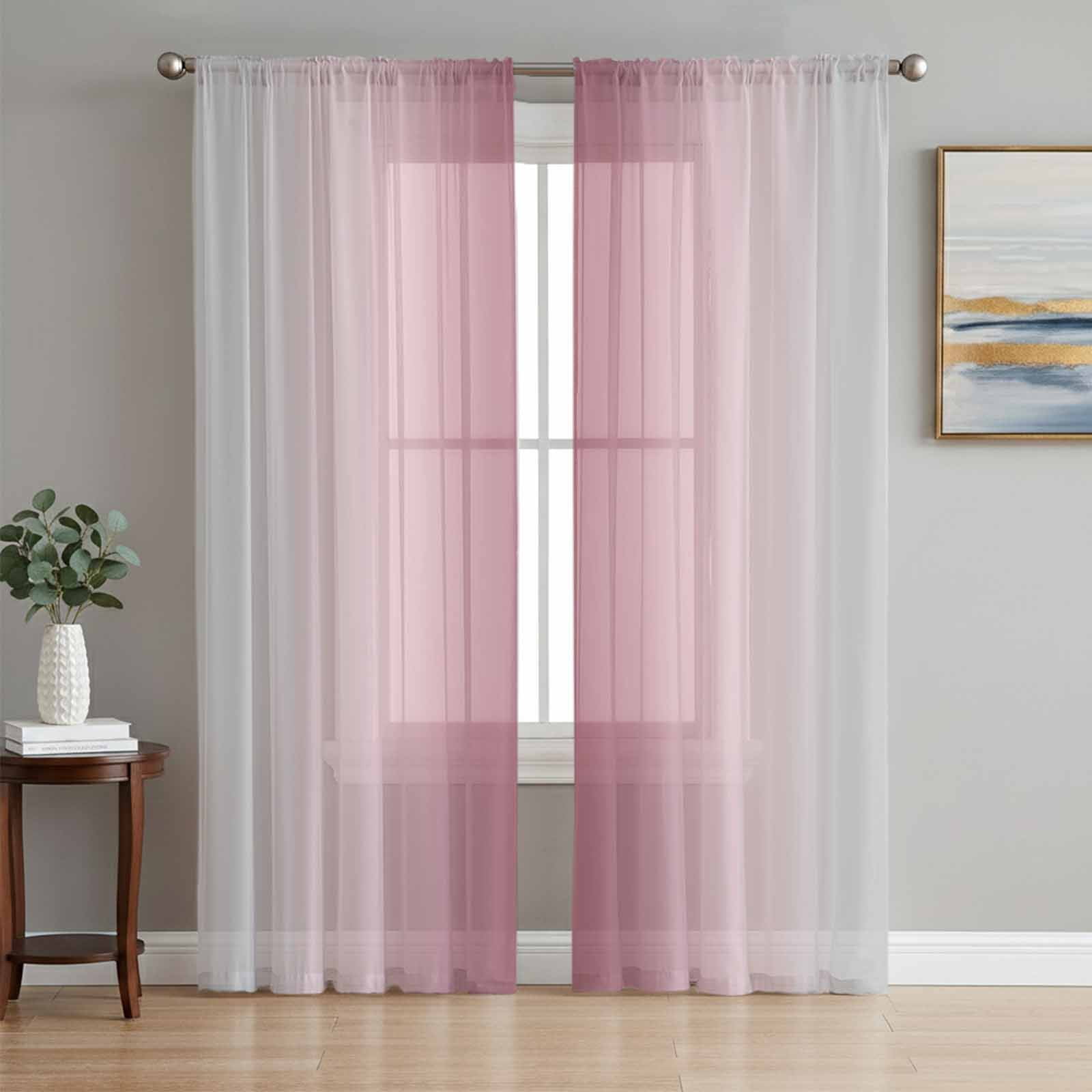 Pink Grey Ombre Sheer Curtains 96 Inch Length 2 Panels for Living Room ...