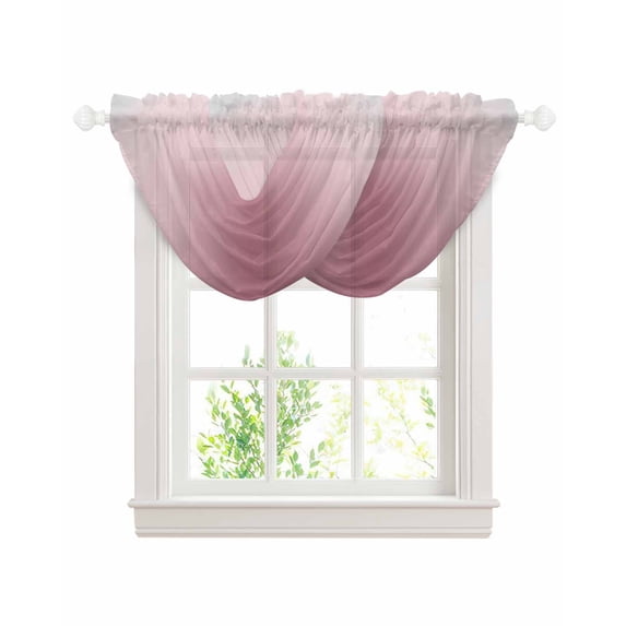 Pink Grey Ombre Sheer Waterfall Valance Curtains for Window, Farmhouse Gradient Minimalist Rod Pocket Sheer Topper Swag Curtains for Living Room, Kitchen 38.5"W x 47.2"L, 2 Panels