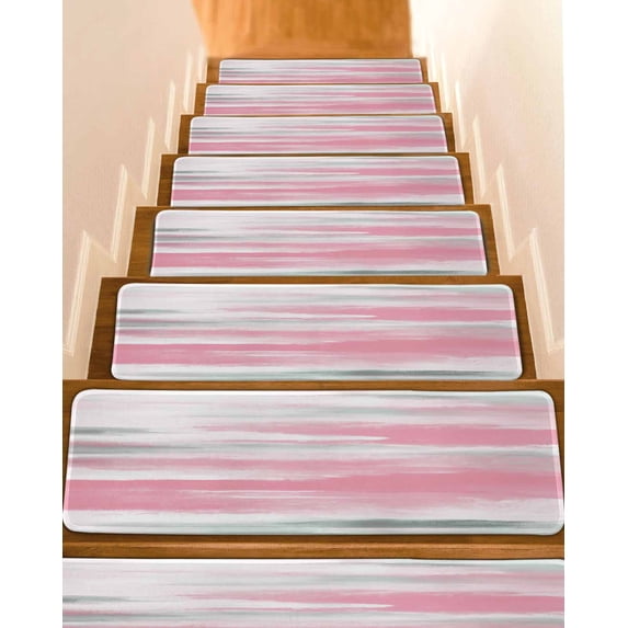 Pink Grey Ombre Stair Treads Non Slip Indoor for Wooden Steps, Abstract Art Oil Painting Modern 4 Pcs Stair Mats for Elders Dogs, 8 x 30 Inch Carpet Treads Runner Rugs for Staircase