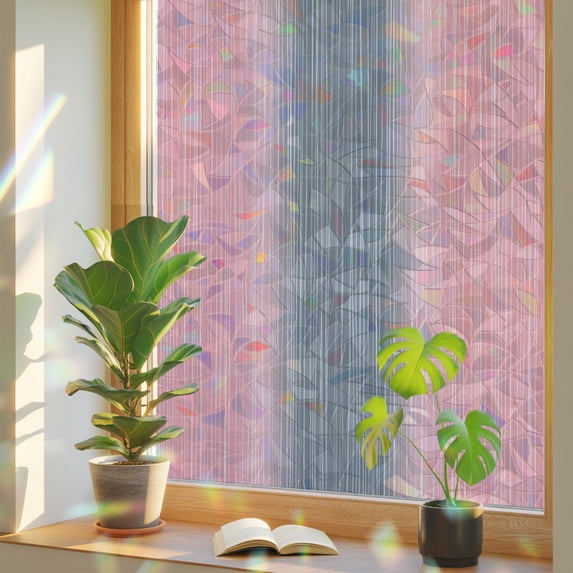 Pink Grey Ombre Striped Window Privacy Film Rainbow Static Cling Stain ...