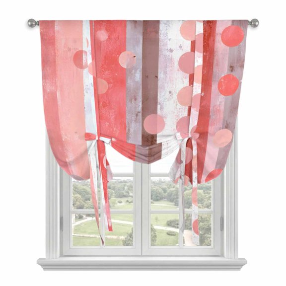 Pink Grey Ombre Tie Up Curtains for Window, Thermal Insulated Balloon Shade Adjustable Rod Pocket Curtains Valance Panels for Kitchen Bathroom Cafe 34 x 45 Abstract Art Modern Polka Dot Striped