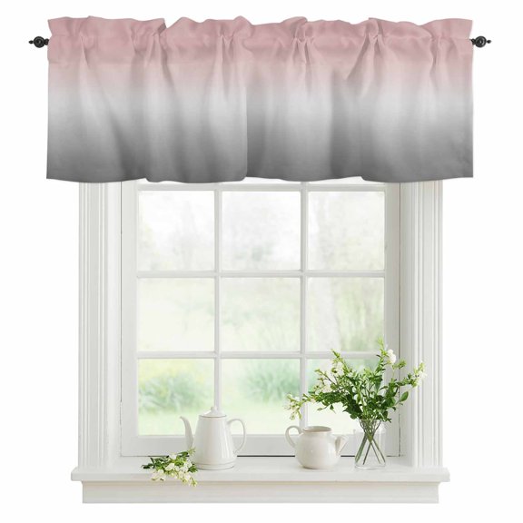 Pink and Grey Ombre Valances for Windows, Rod Pocket Kitchen Valance Curtains - Soft & Washable Small Window Treatment for Living Room, Bathroom, Gradient Gradual Color 54x18inch, 1 Panel