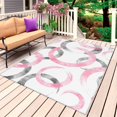 thumbnail image 1 of Pink Grey Outdoor Rug for Patio/Deck/Porch, Non-Slip Large Area Rug 3 x 5 Ft, Geometric Circle Modern Abstract Simple Art Indoor Outdoor Rugs Washable Area Rugs, Reversible Camping Rug Carpet Runner, 1 of 8