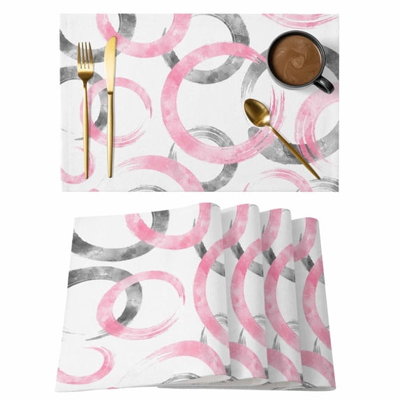 Pink Grey Placemats Set of 8, Geometric Circle Modern Abstract Simple Art Placemats for Dining Table, Place Mats for Kitchen Tabletop, Waterproof Wipeable Dining Table Mats Set