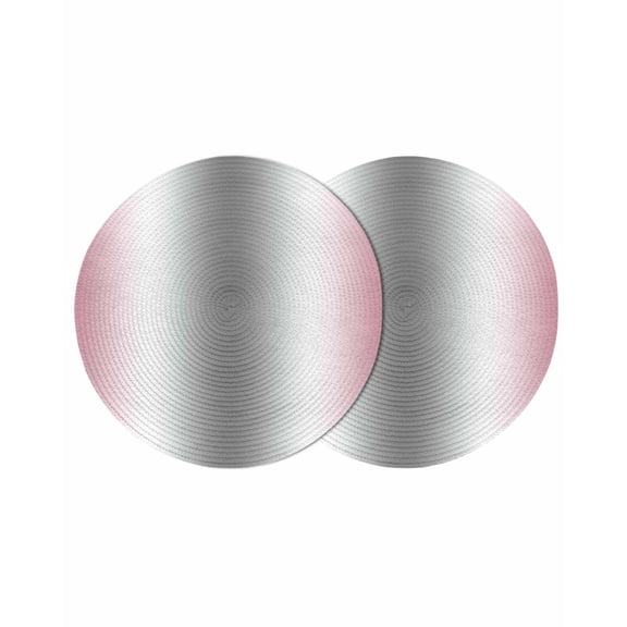 Pink Grey Round Placemats Set of 2 for Dinning Tables, Heat-proof Braided Table Mats 15 Inch, Gray Farmhouse Modern Rustic Washable Place Mat for Kitchen Restaurant Party Decor Supplies Table Setting