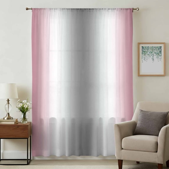 Pink Grey Sheer Curtains 54 Inches Long, Gray Farmhouse Modern Rustic Light Filering Curtains, Breathable Simi Curtain Privacy Drapes for Kitchen Bathroom Nursery Lightweight Small Window Treatment