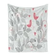 thumbnail image 1 of Pink and Grey Soft Flannel Fleece Blanket, Retro Floral Love Birds on Branches Leaves Romantic Nature Vibes Graphic, Cozy Plush for Indoor and Outdoor Use, 50" x 60", Pale Grey Pink, by Ambesonne, 1 of 5
