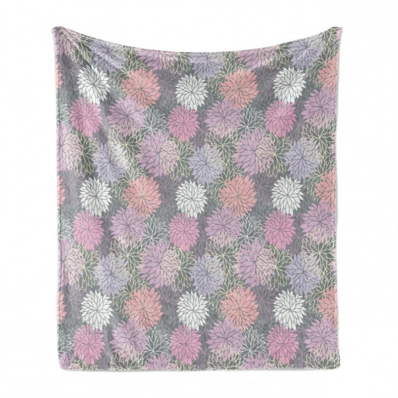 Pink and Grey Soft Flannel Fleece Throw Blanket, Blossom Bouquet Botanical Foliage Shabby Form Essence Chrysanthemum, Cozy Plush for Indoor and Outdoor Use, 50" x 70", Blush Lilac Grey, by Ambesonne
