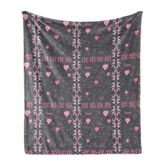 Pink and Grey Soft Flannel Fleece Throw Blanket, Spring Butterflies Flower Leaves Inspiration Season Concept Print, Cozy Plush for Indoor and Outdoor Use, 70" x 90", Charcoal Grey Pink, by Ambesonne