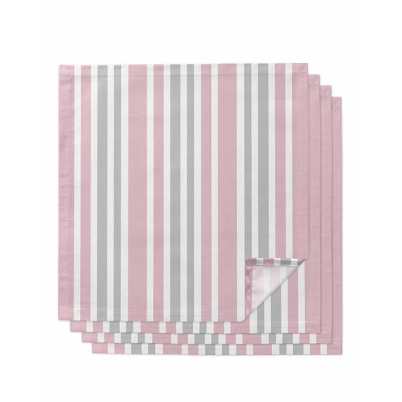 Pink Grey Stripe Cloth Napkins Set of 4 Reusable Dinner Napkins, Farmhouse Minimalist Striped Cocktail Napkin Washable Table Napkins for Wedding/Holiday Party/Baby Shower 20"x20"