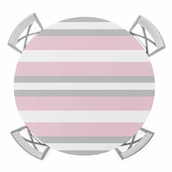 Pink Grey Stripe Round Fitted Tablecloth with Elastic Edge, Waterproof Table Cloth Table Cover for 45"-54" Tables, Farmhouse Modern Art Striped Tablecloths for Dining Picnic Indoor Outdoor