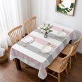 thumbnail image 1 of Pink Grey Stripe Table Cloth Waterproof Tablecloths, Modern Farmhouse Vertical Striped Tablecloth Dining Table Cover for Kitchen Party Tabletop Outdoor, Rectangle Tablecloth 52x70 Inch, 1 of 9