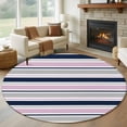 thumbnail image 1 of Pink Grey Striped 8' Round Area Rug, Farmhouse Stripes Modern Abstract Art Washable Non-Slip Large Circle Rugs for Living Room Bedroom, Soft Low Pile Rug Carpet for Dining Room Kitchen Farmhouse, 1 of 9