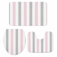 thumbnail image 1 of Pink Grey Striped Bath Mat 3 Piece Bathroom Rug Set, Geometric Vertical Stripes Minimalist Non Slip Bath Rug Contour Mat and Toilet Lid Cover, Absorbent Shower Mats Soft Bath Rugs and Mats Sets, 1 of 8