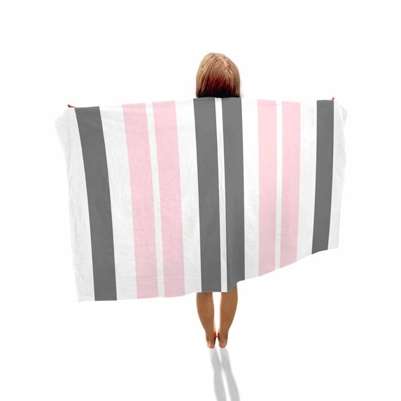 Pink Grey Striped Beach Towels Oversized Super Absorbent, Gray Modern Abstract Art Lightweight Bath Towel Quick Dry Sets For Bathroom/Pool/Rv Camping/Beach Play/Gym Room/Picnic 35"x70"