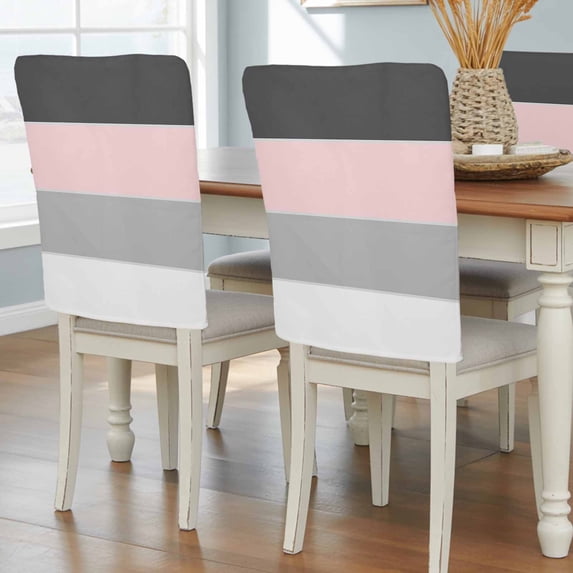 Pink Grey Striped Chair Back Covers, Removable Chair Covers for Dining Chairs Set of 8, Washable Chairs Slipcovers Back Seat Protector for Wedding Party 19"x20"