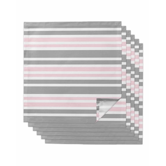 Pink Grey Striped Cloth Napkins Set of 6 Reusable Dinner Napkins, Horizontal Lines Simple Minimalist Cocktail Napkin Washable Table Napkins for Wedding/Holiday Party/Baby Shower 20"x20"